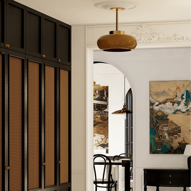 Domelight™ | 11" vintage semi-flush ceiling light with orange dome glass shade