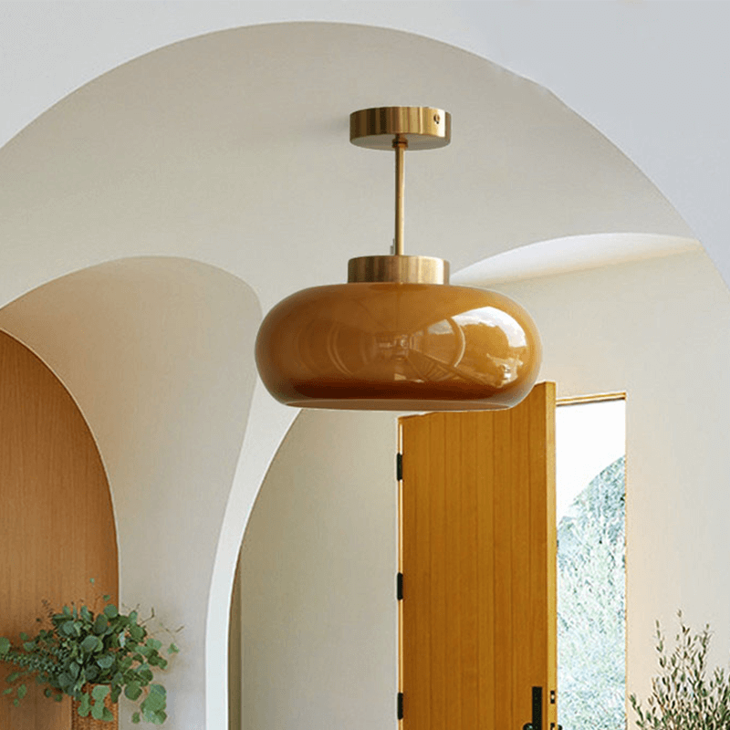 Domelight™ | 11" vintage semi-flush ceiling light with orange dome glass shade