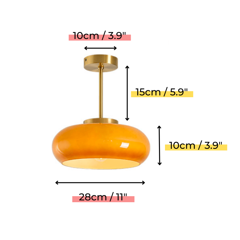 Domelight™ | 11" vintage semi-flush ceiling light with orange dome glass shade