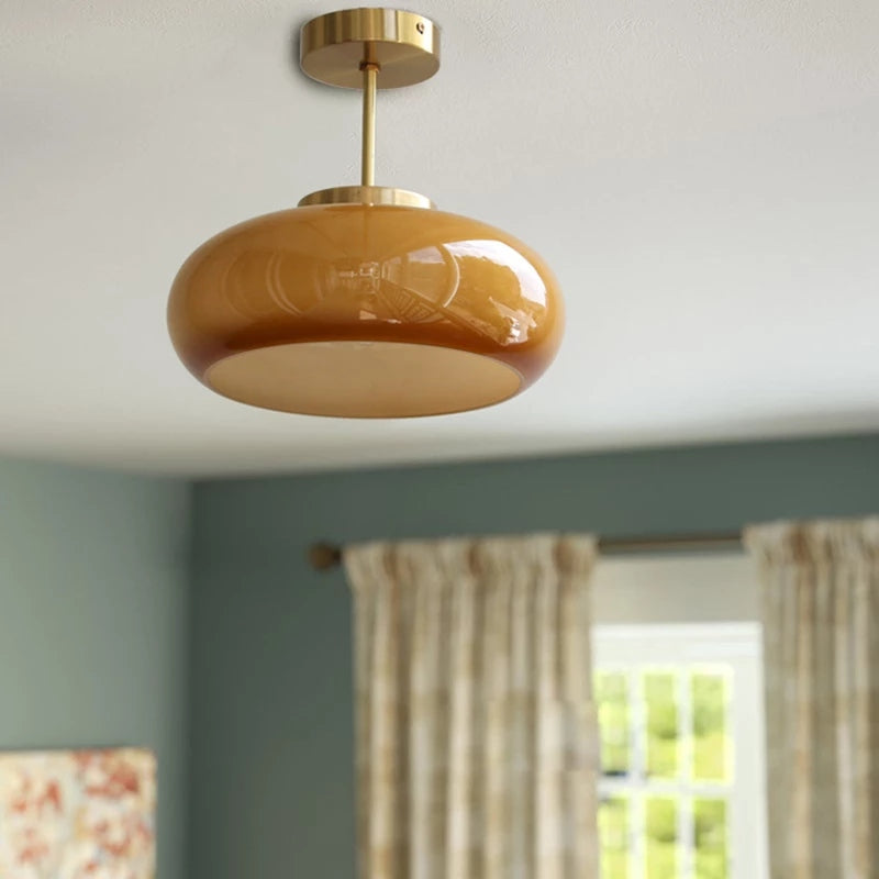 Domelight™ | 11" vintage semi-flush ceiling light with orange dome glass shade