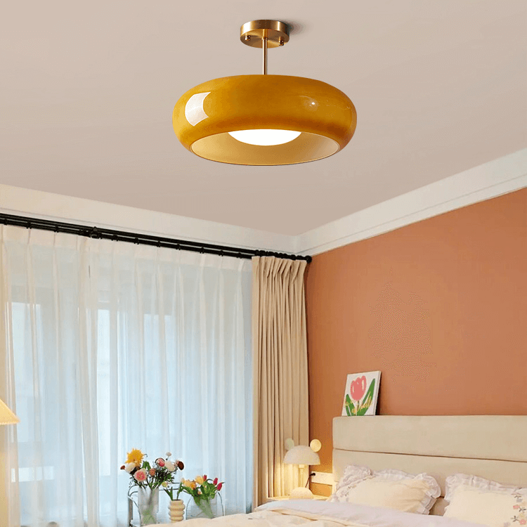 Domelight™ | 11" vintage semi-flush ceiling light with orange dome glass shade