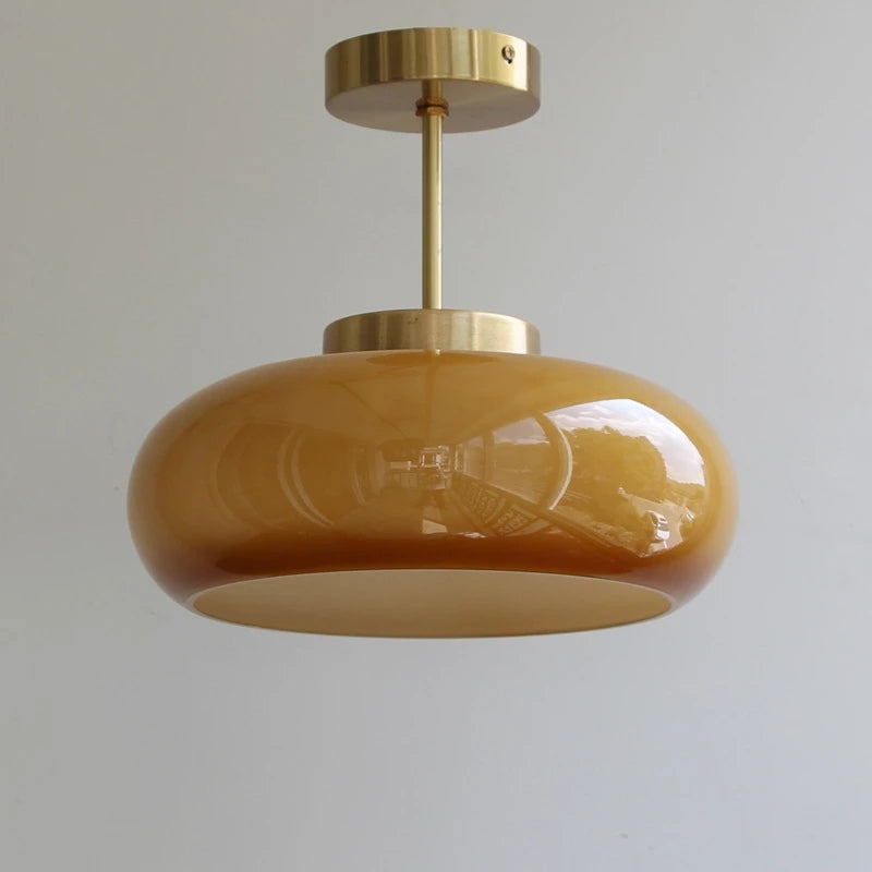 Domelight™ | 11" vintage semi-flush ceiling light with orange dome glass shade