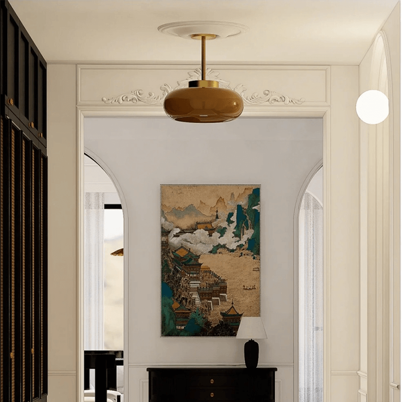 Domelight™ | 11" vintage semi-flush ceiling light with orange dome glass shade