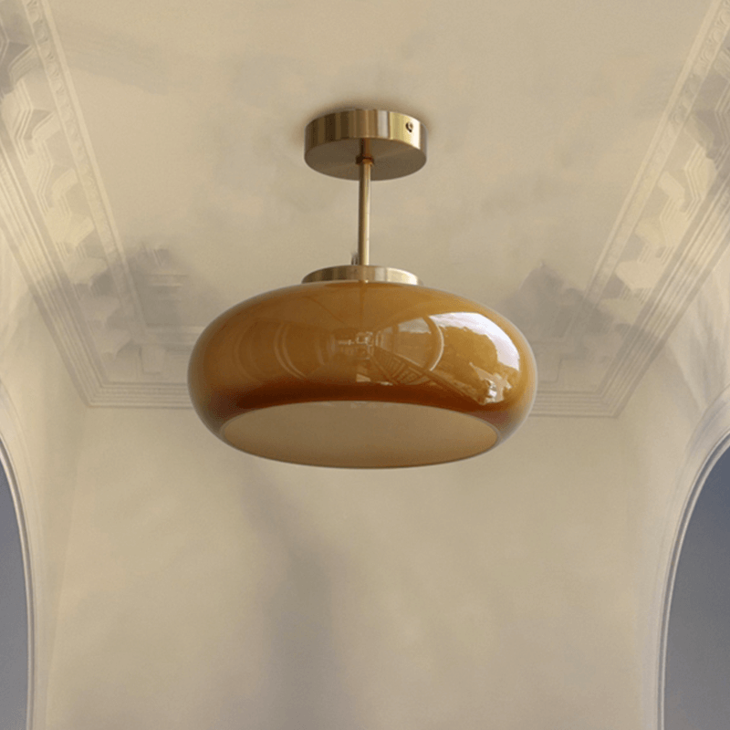 Domelight™ | 11" vintage semi-flush ceiling light with orange dome glass shade