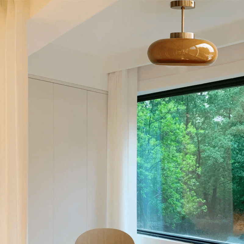 Domelight™ | 11" vintage semi-flush ceiling light with orange dome glass shade