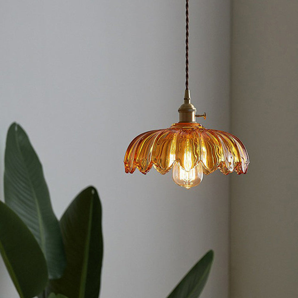 Vintage Glazed Floral Hanging Lamp
