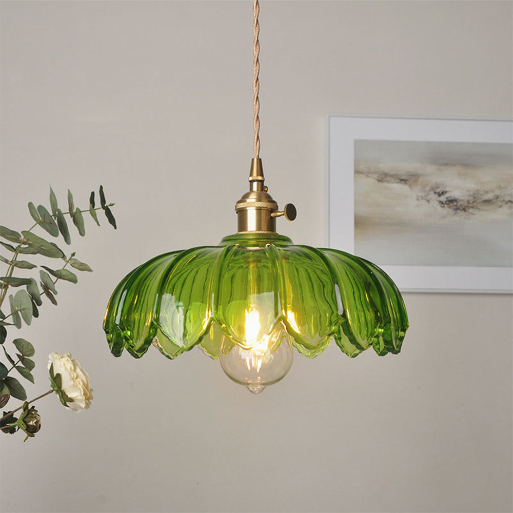 Vintage Glazed Floral Hanging Lamp
