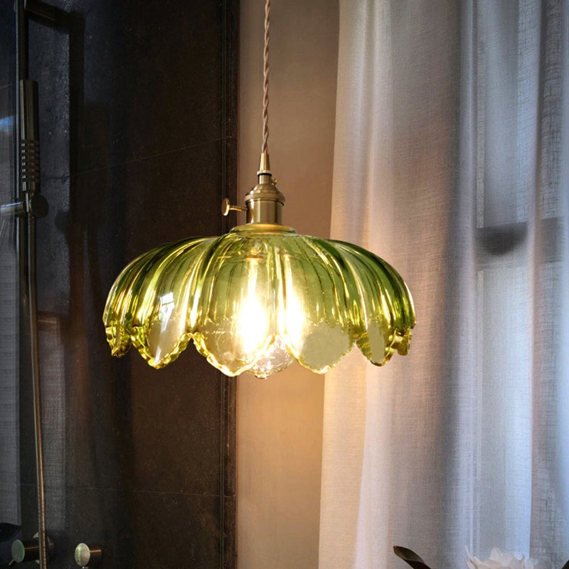 Vintage Glazed Floral Hanging Lamp